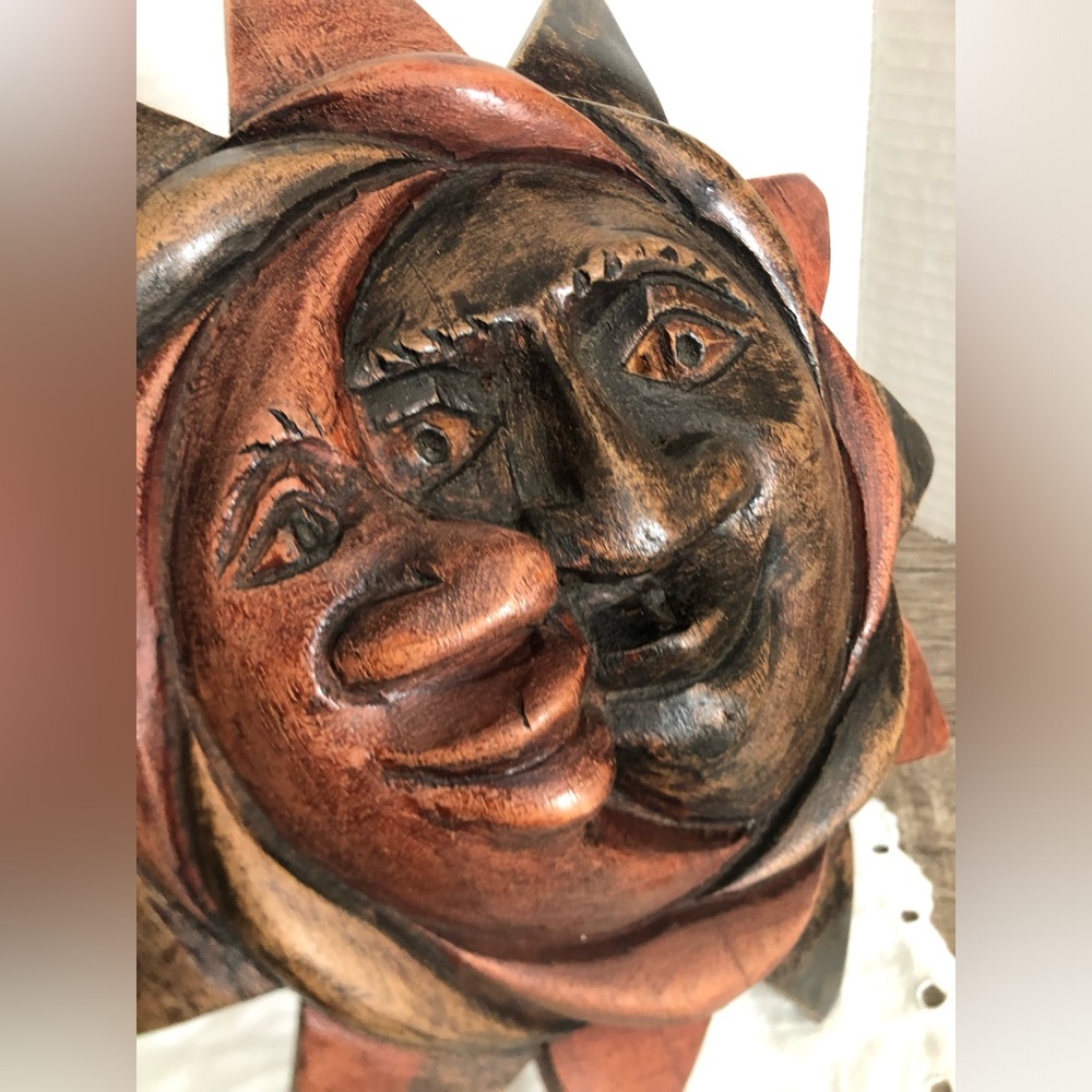 Hand Carved Sun Moon Wood Wall Art - Picture 5 of 10